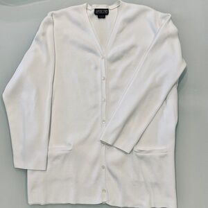 Lands' End White Cotton Cardigan Sweater